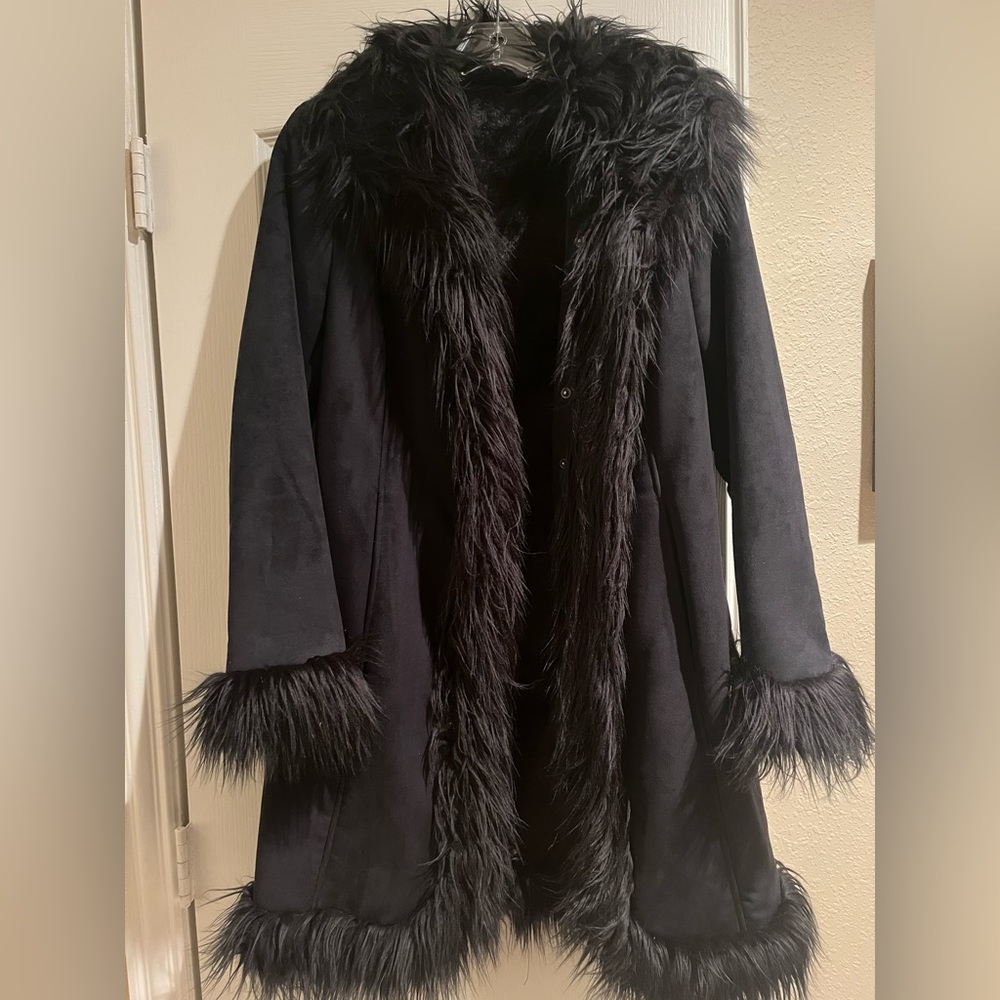 Suede and Faux Fur black coat